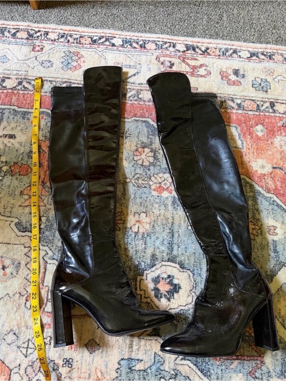 Black Patent Over-the-Knee Block Heel Boots